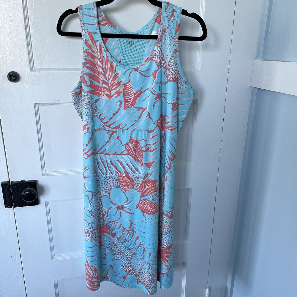 Columbia Performance Fishing Gear Dress, Aqua and Orange Size XL